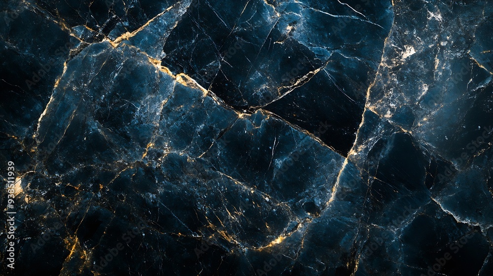 Poster dark black and blue marble texture with natural pattern can be used as background for display or mon