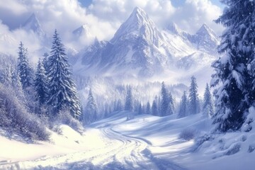 Obraz premium Snowy mountains alps winter background wallpaper , ai