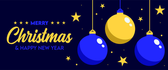 Naklejka premium Merry Christmas banner design template with typical Christmas light bulb decoration