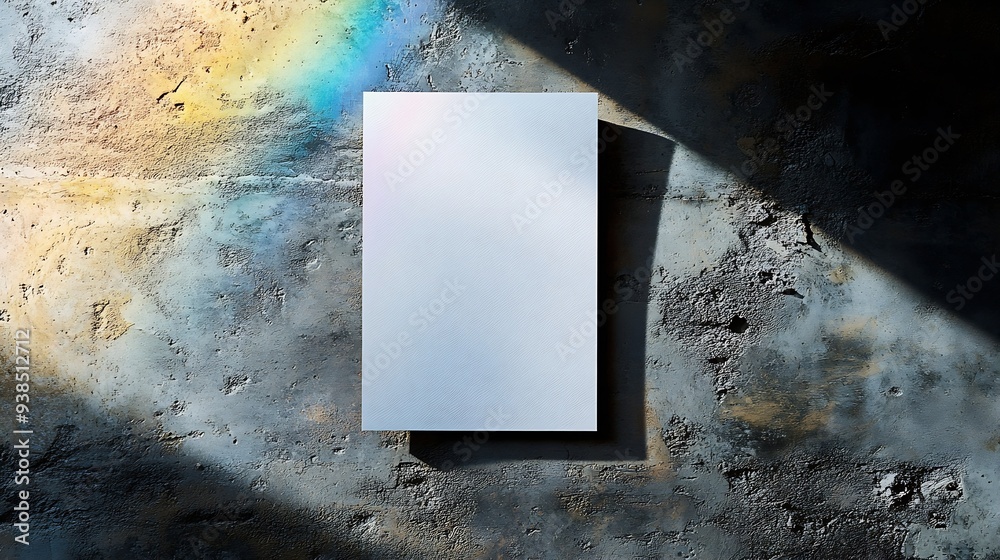 Leinwandbilder empty white vertical rectangle a4 poster business card flyer mockup with overlay of rainbow light re