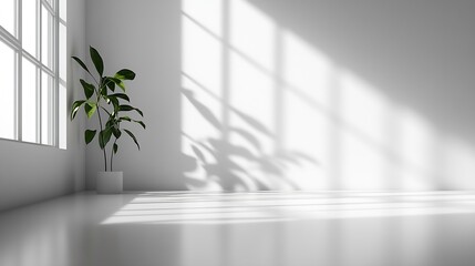 Abstract white studio background for product presentation Empty room with shadows of window Display...