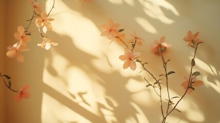 Warmtoned floral shadows on the walls in the house for a minimalist style background : Generative AI