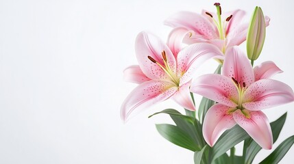 Pink lily flower bouquet isolated on white background for card and decoration : Generative AI