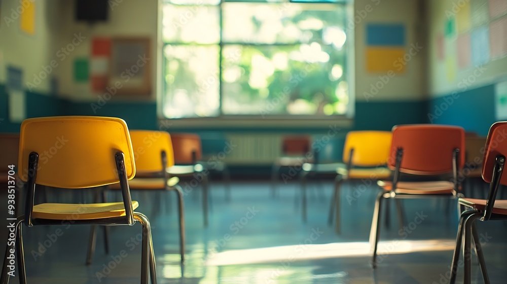 Leinwandbilder school classroom in selective focus background without young student blurry view of elementary class