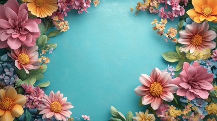 Floral Frame on Blue Background