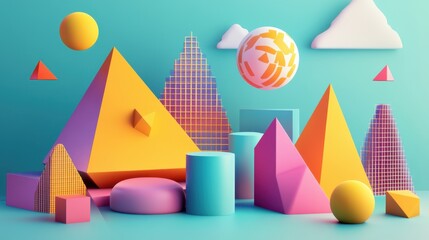 Abstract Geometric Shapes Composition with Vibrant Colors