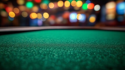 Close-Up of green Table with Blurred Casino Background