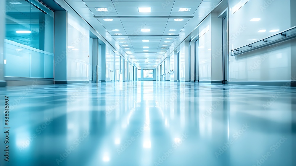 Poster Blur abstract background of corridor in clean hospital Blurred view of aisle in office with light floor Blurry lobby and waiting area in hotel Defocused empty area for event hall in sh : Generative AI