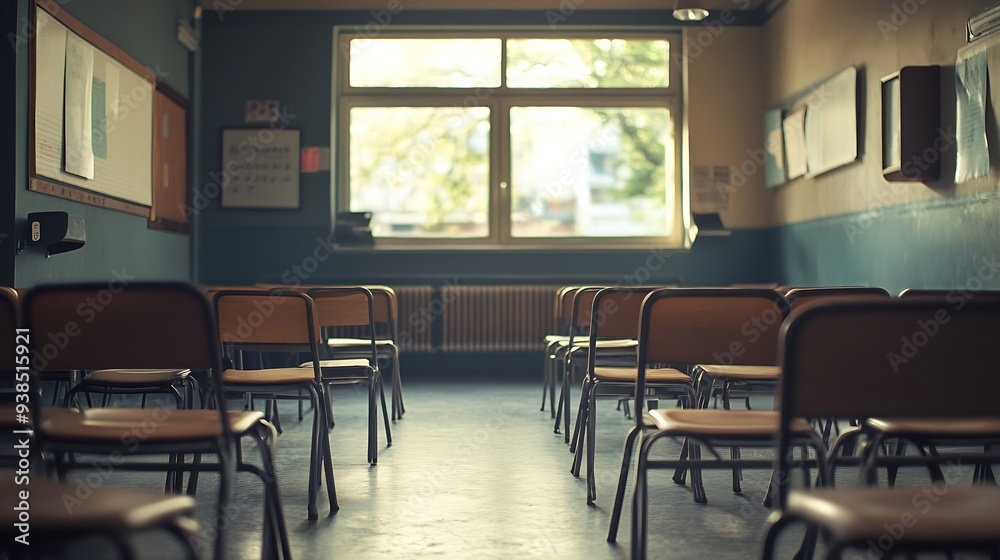 Poster empty classroom retro style : Generative AI