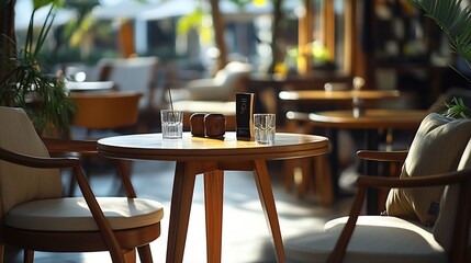 Furniture for interior decoration of a home or building such as a restaurant or cafe Minimal style design : Generative AI