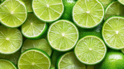 Fresh juicy lime slices as background, top view , ai
