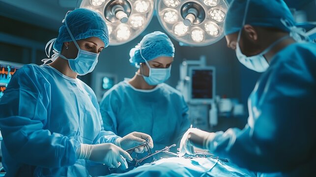 A team of doctor or surgeon did surgery inside operating room in hospitalPeople holding medical equipment or surgical tool in keyhole endoscopic surgeryMinimal invasive joint arthrosco : Generative AI