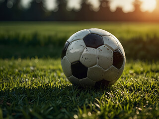 Obraz premium a football ball sitting on top of a lush green field