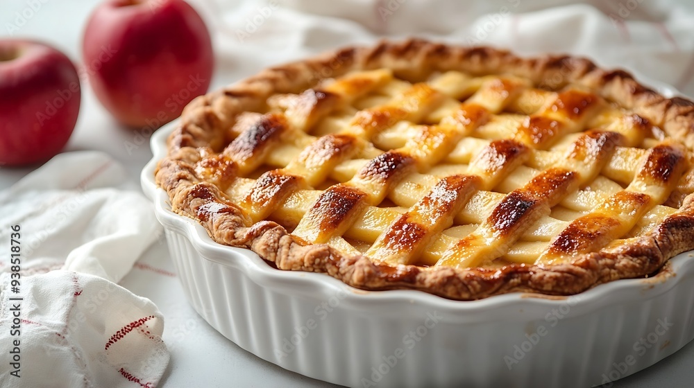 Poster baking dish with raw apple pie isolated on white : generative ai