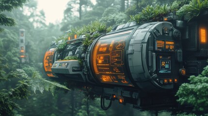 Futuristic Spaceship Camouflaged in Rainforest