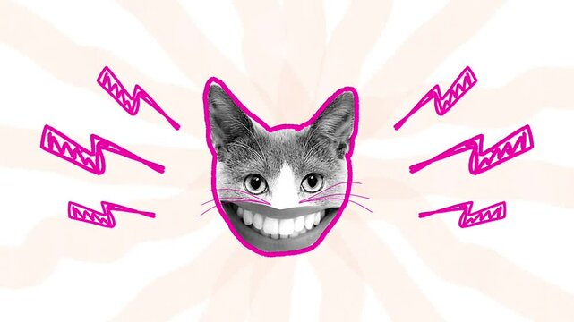 Animated Cat Face. Surrealism Cat Face.