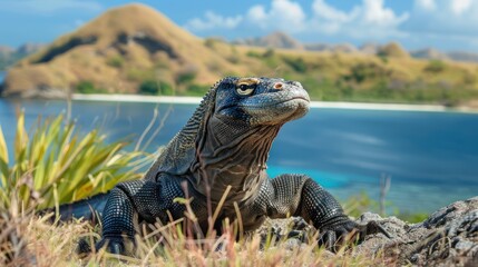Fototapeta premium Komodo Dragon on a Tropical Island