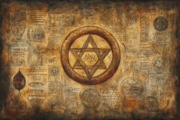 Naklejka premium Ouroboros Ancient Scroll Various Gnosticism, Alchemy Religion Spiritual Symbol