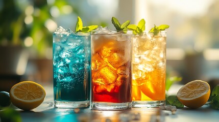 Fototapeta premium Still life photography cold drinks on the table : Generative AI