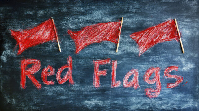 Red Flags written on blackboard chalkboard, warning or caution signs meme