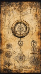 Fototapeta premium Ouroboros Ancient Scroll Various Gnosticism, Alchemy Religion Spiritual Symbol