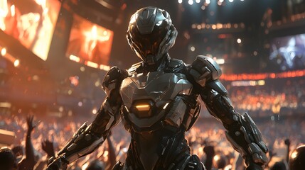 Naklejka premium Futuristic Robot in a Stadium.