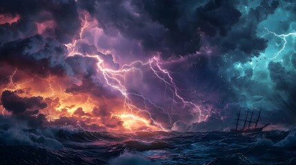 Fototapeta premium Ship Sailing Through a Stormy Sea.