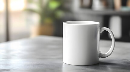 Fototapeta premium White Ceramic Mug on Wooden Table in Cozy Office Workspace