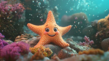 Happy Starfish in the Ocean.