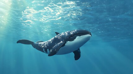 Obraz premium Whale Swimming in the Ocean.