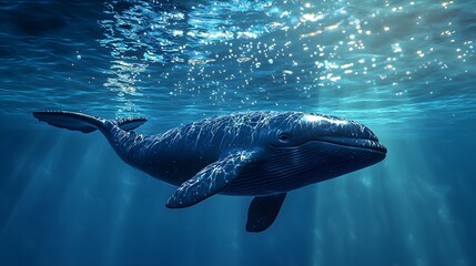 Whale Swimming Underwater.