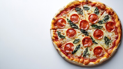 Top view of margherita pizza on a white background : Generative AI