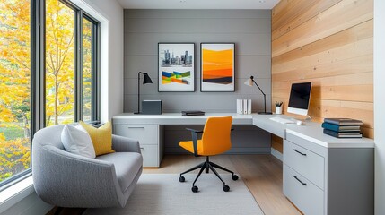 Modern Home Office Design With Large Window