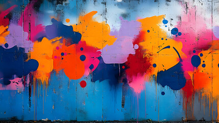 Abstract Colorful Graffiti Splashes on a Concrete Wall.
