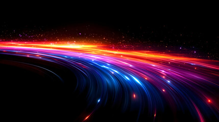 Abstract colorful light streaks on a black background.