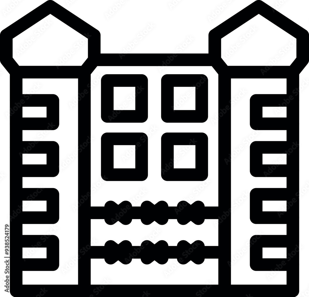 Poster building facade with many windows and ornamental fence is representing modern architecture