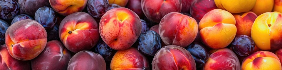 Obraz premium Fresh Organic Peaches and Damson Plums Offered at a Street Market