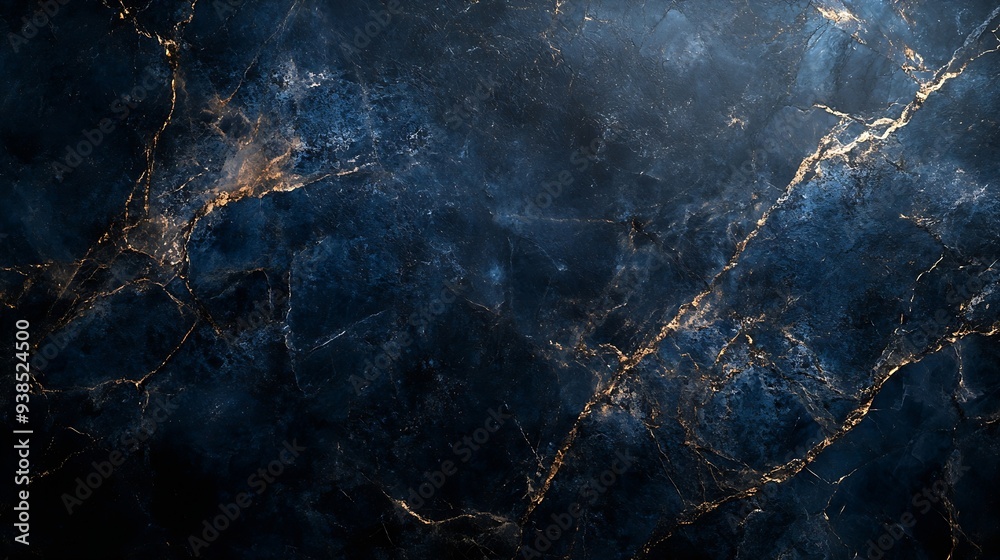 Poster Dark black and blue marble texture with natural pattern can be used as background for display or montage your products : Generative AI