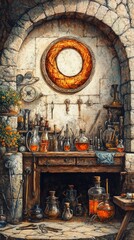 Obraz premium Ouroboros Alchemist's Lab Various Gnosticism, Alchemy Religion Spiritual Symbol