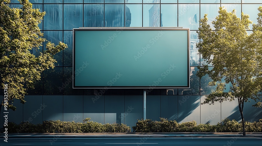 Poster large horizontal blank advertising poster billboard banner mockup on wall of building in urban city 