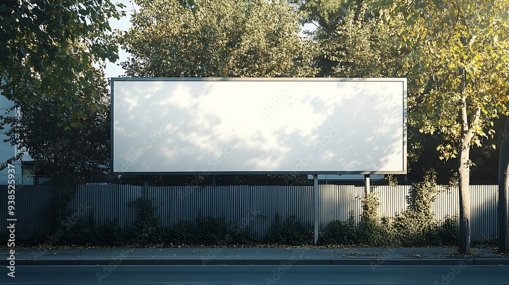 Aufkleber advertisement blank long horizontal billboard with copy space for commercial info fixed on urban fen