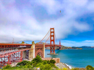 scenic view to golden Gate bridge in fog