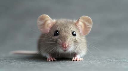 Fototapeta premium House mouse face and ears House mouse laying down on a grey background : Generative AI