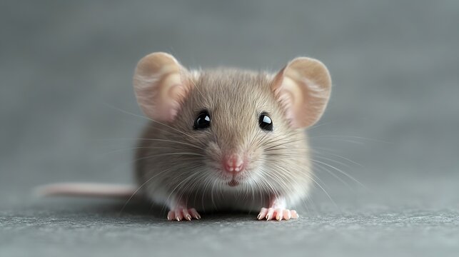 House mouse face and ears  House mouse laying down on a grey background : Generative AI