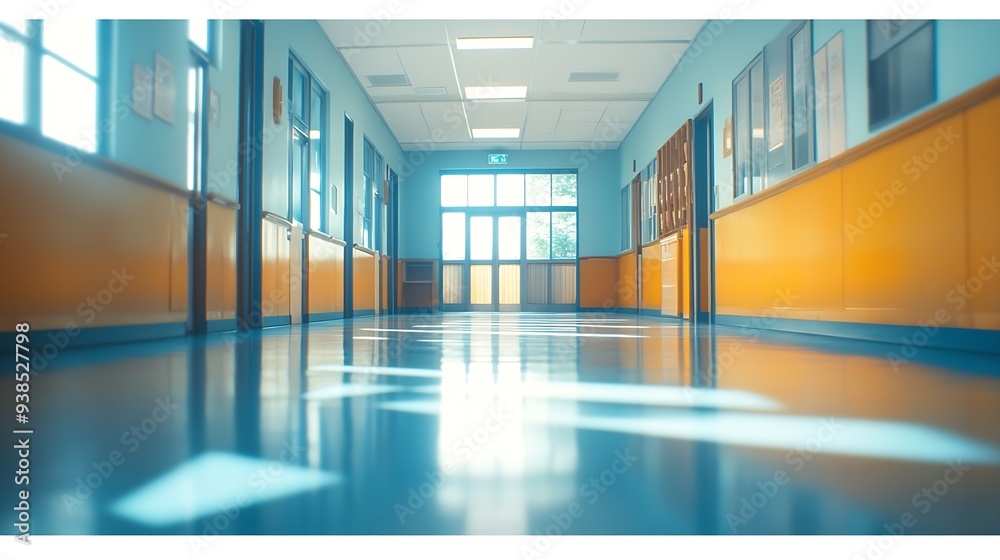 Poster empty classrooms and corridor in a high school during the covid19 pandemy : generative ai