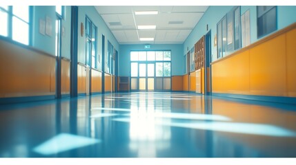 Obraz premium Empty classrooms and corridor in a high school during the covid19 pandemy : Generative AI
