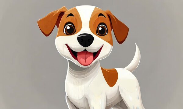 2D cartoon style illustration of a charming Jack Russell Terrier dog