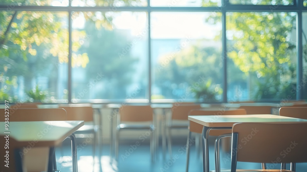 Aufkleber beautiful blurred background of bright classroom and study room with panoramic windows and beautiful