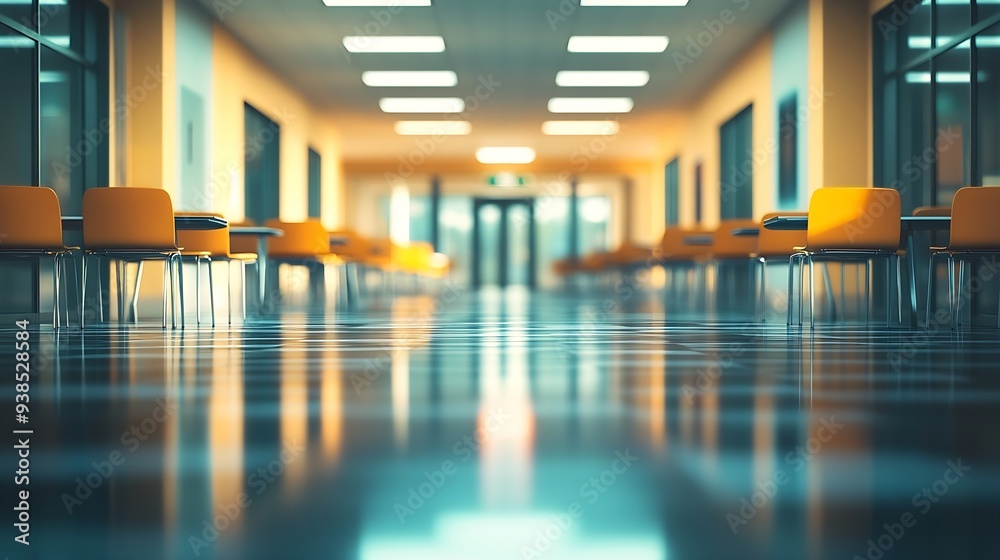 Poster abstract blur canteen room background office building or university lobby hall blur background with 
