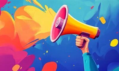 2D cartoon style illustration of a hand holding a megaphone for a promotional banner with a countdown of one day remaining